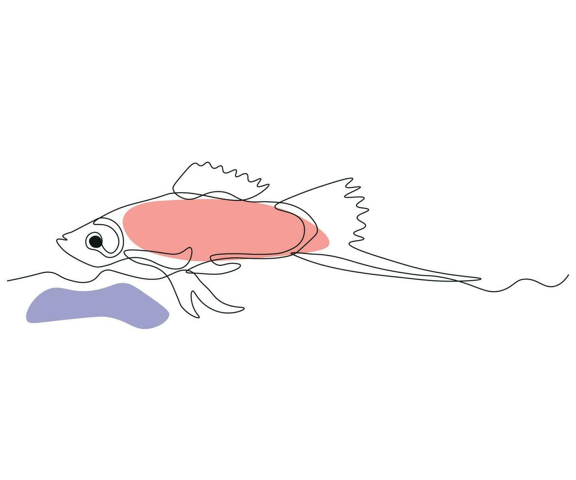 abstrato peixe-espada, aquário peixe guppy contínuo 1 linha desenhando vetor