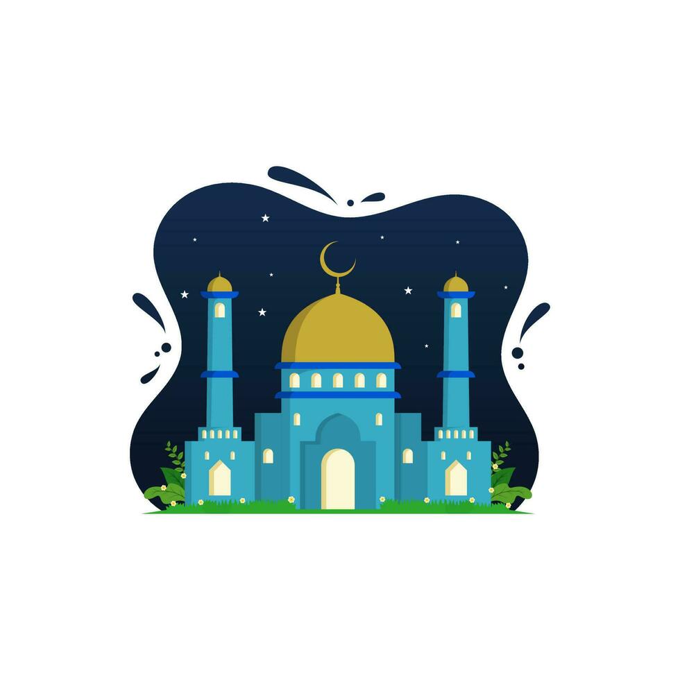 mesquita em uma noite às Ramadã plano Projeto vetor