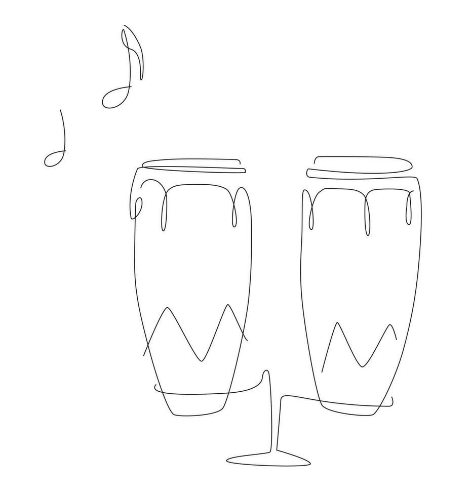 linha arte percussão ilustração com notas. música instrumento linear. bateria e bongo logotipo ícones vetor Projeto.