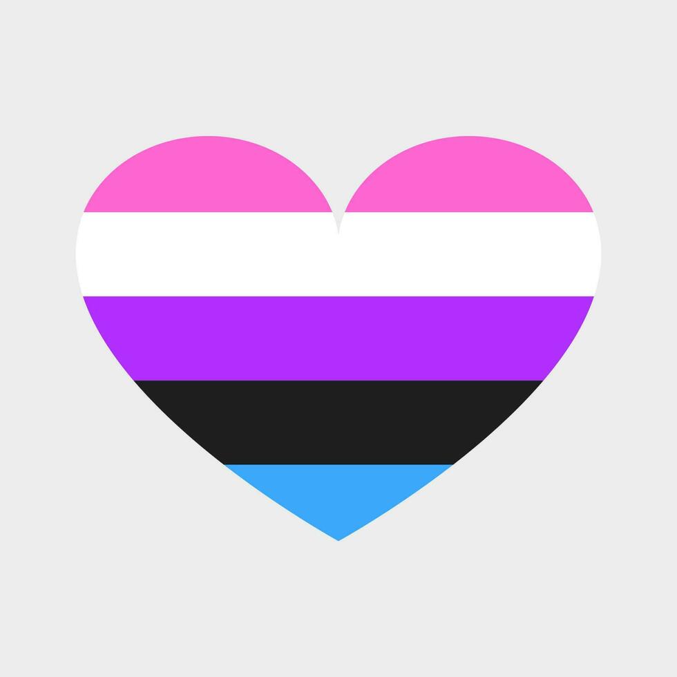 fofa vetor coração dentro lgbtq bandeira cores. cinco horizontal listras, gênero fluido bandeira, não corrigido gênero identidade, orgulho mês.