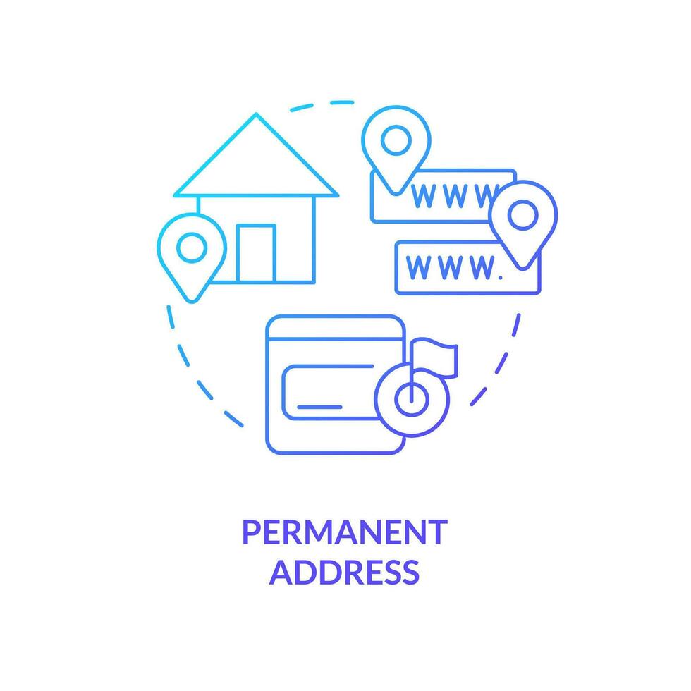 permanente endereço azul gradiente conceito ícone. receptor Contatos. Salve  po caixa nome depois de mover. destinatário dados abstrato idéia fino linha ilustração. isolado esboço desenhando vetor