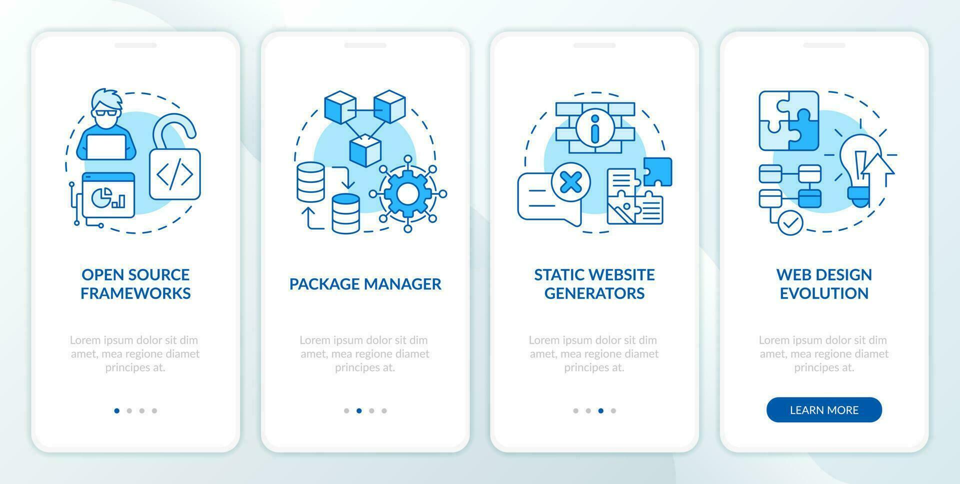 topo digital tecnologia tendências azul onboarding Móvel aplicativo tela. passo a passo 4 passos editável gráfico instruções com linear conceitos. interface do usuário, ux, gui modelo vetor