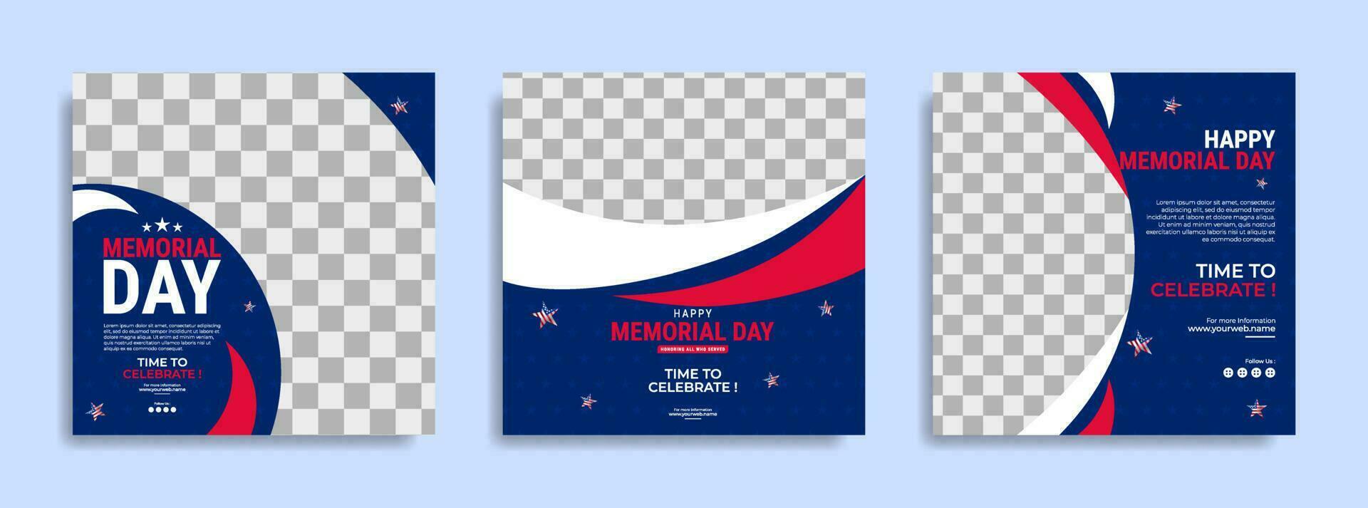 design de modelo de postagem de mídia social do dia do memorial com a bandeira nacional dos estados unidos da américa vetor