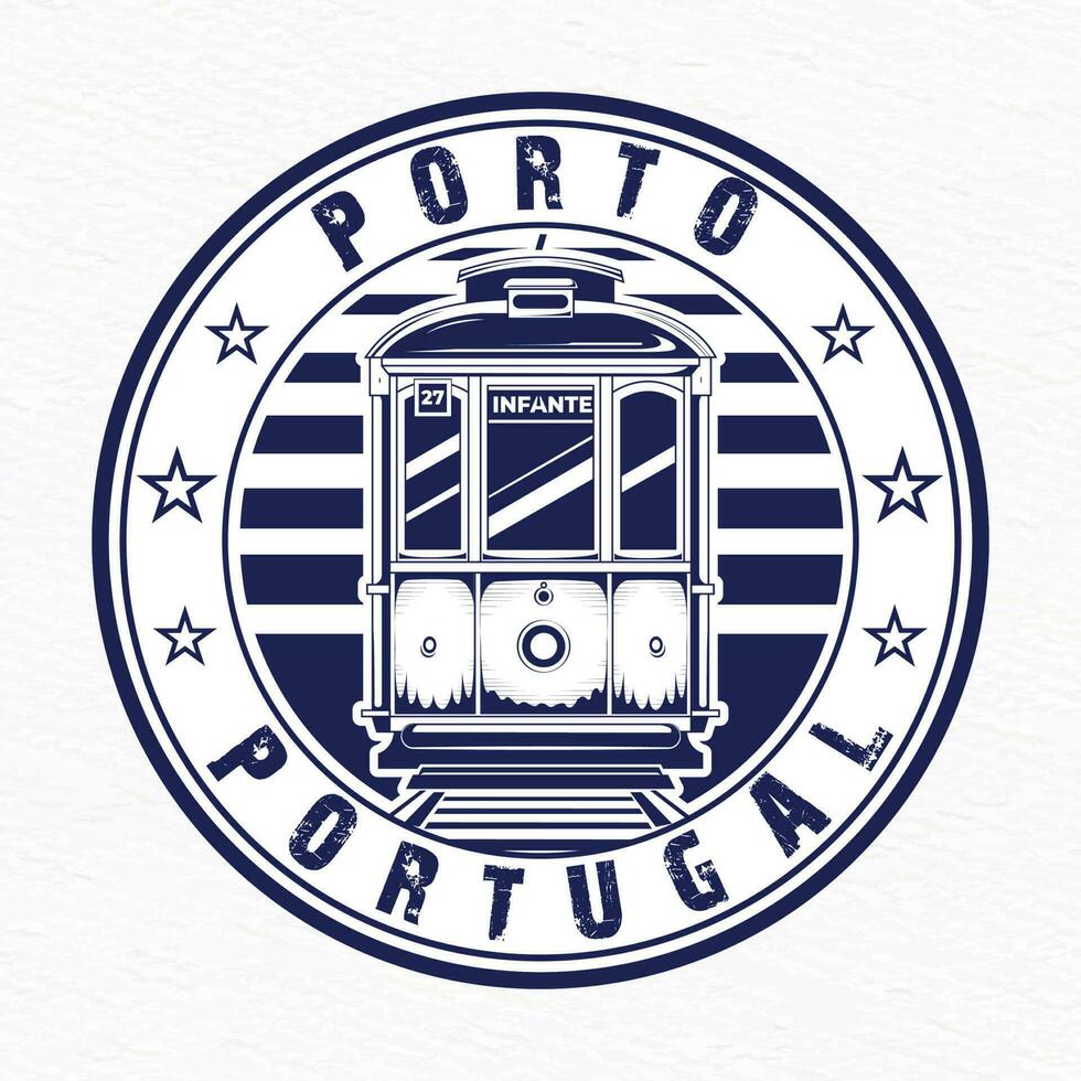 logotipo do porto Portugal com eléctrico para camiseta Projeto vetor ilustração