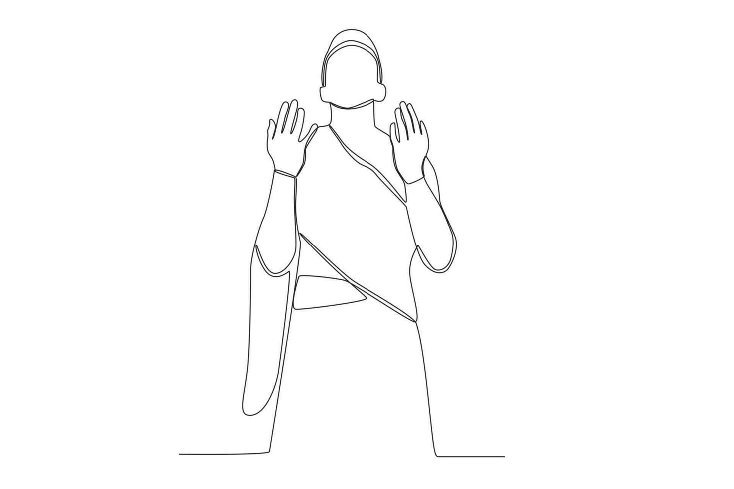 uma masculino peregrino levanta dele mãos dentro oração vetor