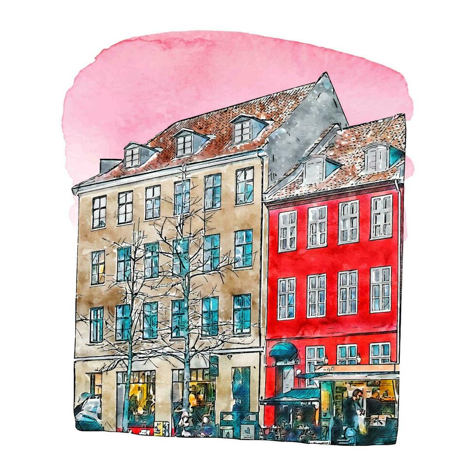 arquitetura copenhaga Dinamarca aguarela mão desenhado ilustração isolado em branco fundo vetor