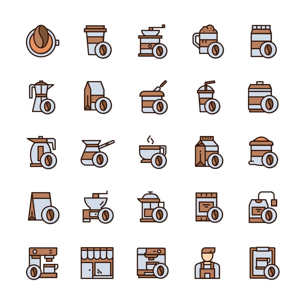 conjunto de ícones de café com estilo de cor de contorno. vetor