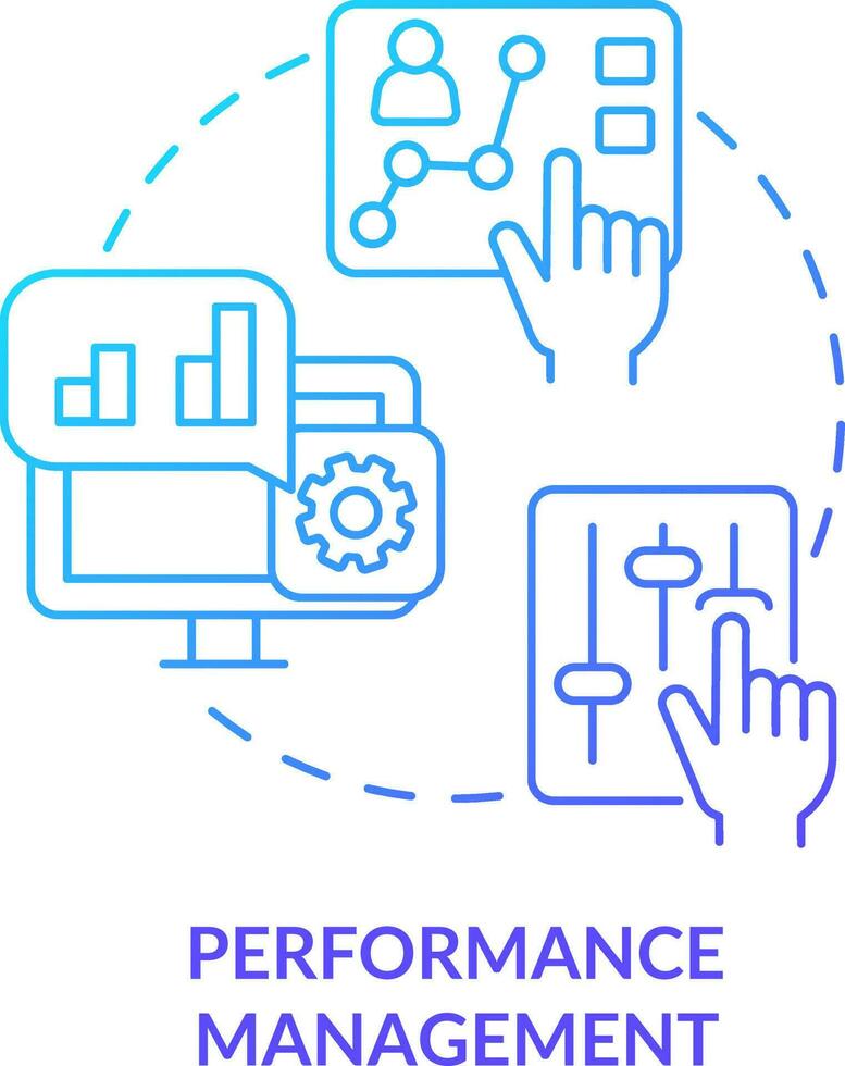 desempenho gestão azul gradiente conceito ícone. Avalie empregados trabalhar. melhorando produtividade abstrato idéia fino linha ilustração. isolado esboço desenhando vetor