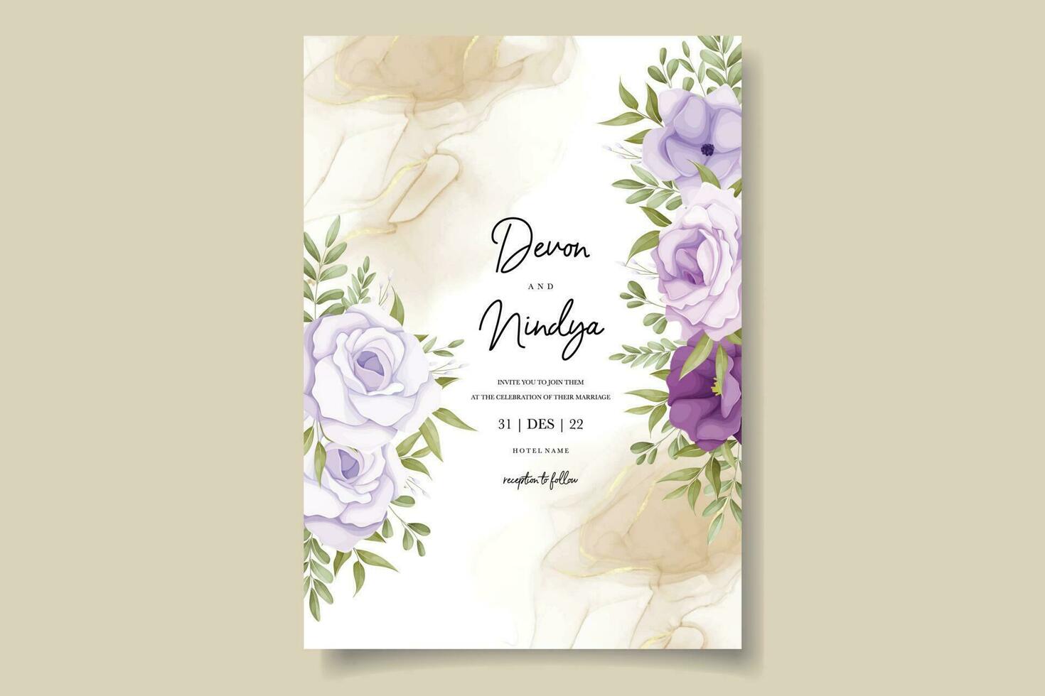 elegante Casamento convite cartão com roxa flores vetor