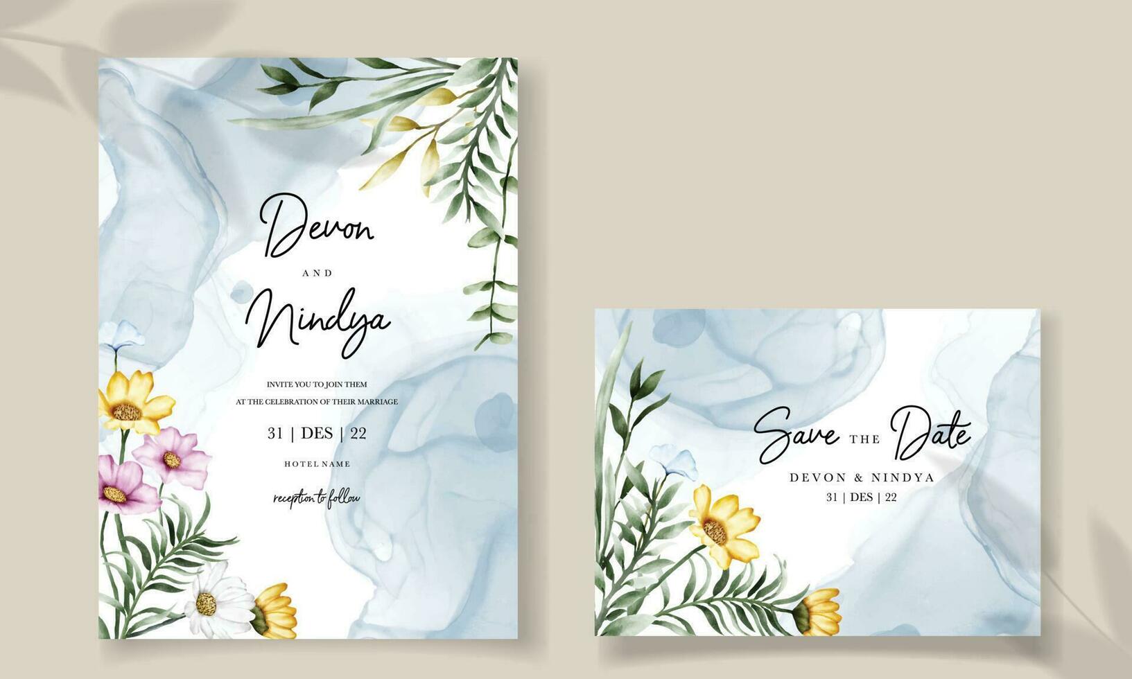 elegante Casamento convite cartão com lindo aguarela flores vetor