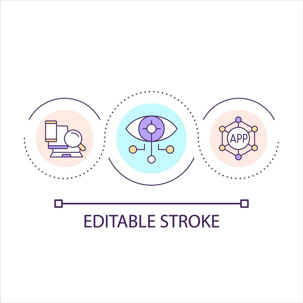 ao controle do dispositivos conectado para rede ciclo conceito ícone. segurança em Internet rede abstrato idéia fino linha ilustração. isolado esboço desenho. editável acidente vascular encefálico vetor