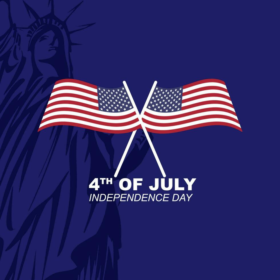 feliz americano independência dia em 4º do julho, cumprimento Projeto ilustração com bandeira e estátua do liberdade vetor