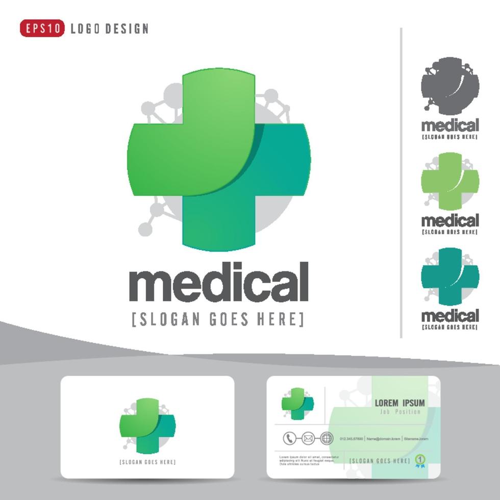design de logotipo médico de saúde ou hospital e modelo de cartão de visita, padrão limpo e moderno vetor