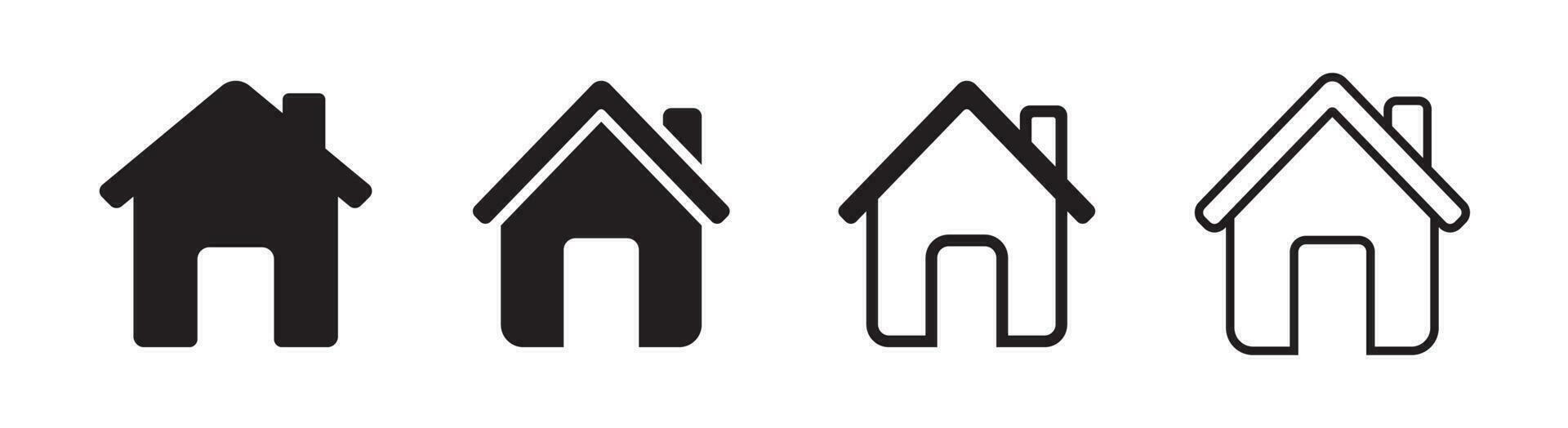conjunto do 4 casa ou casa ícone plano glifo estilo e delineado editável AVC, clipart Projeto modelo vetor