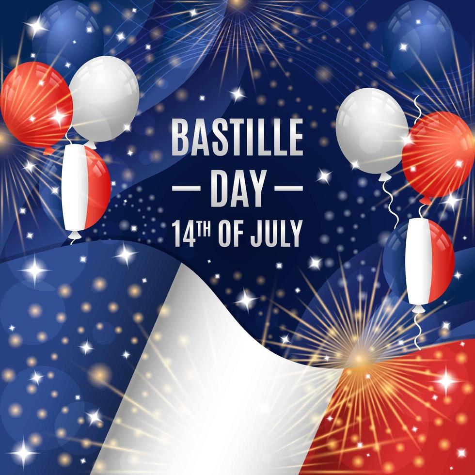 conceito de festividade do dia da bastilha com balões e composição da bandeira vetor