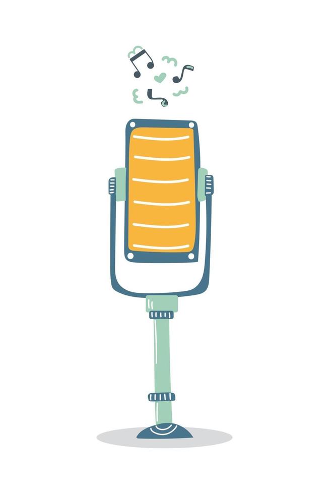 desenhado à mão microfone fofo conceito de microfone retro vetor