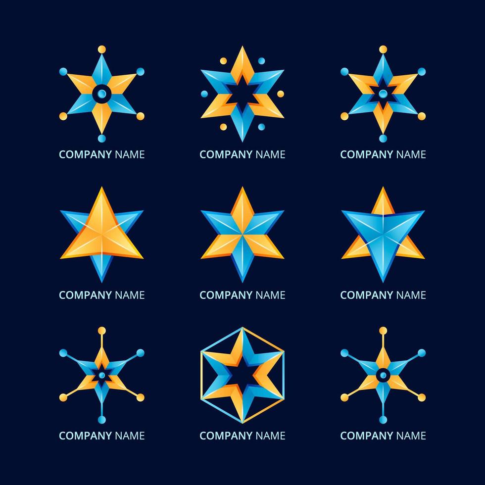 conjunto de logotipo de estrela gradiente azul amarelo vetor