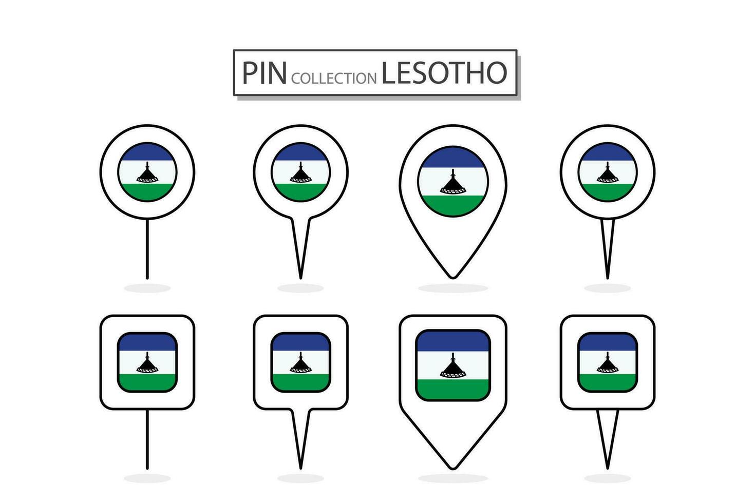 conjunto do plano PIN Lesoto bandeira ícone dentro diverso formas plano PIN ícone ilustração Projeto. vetor