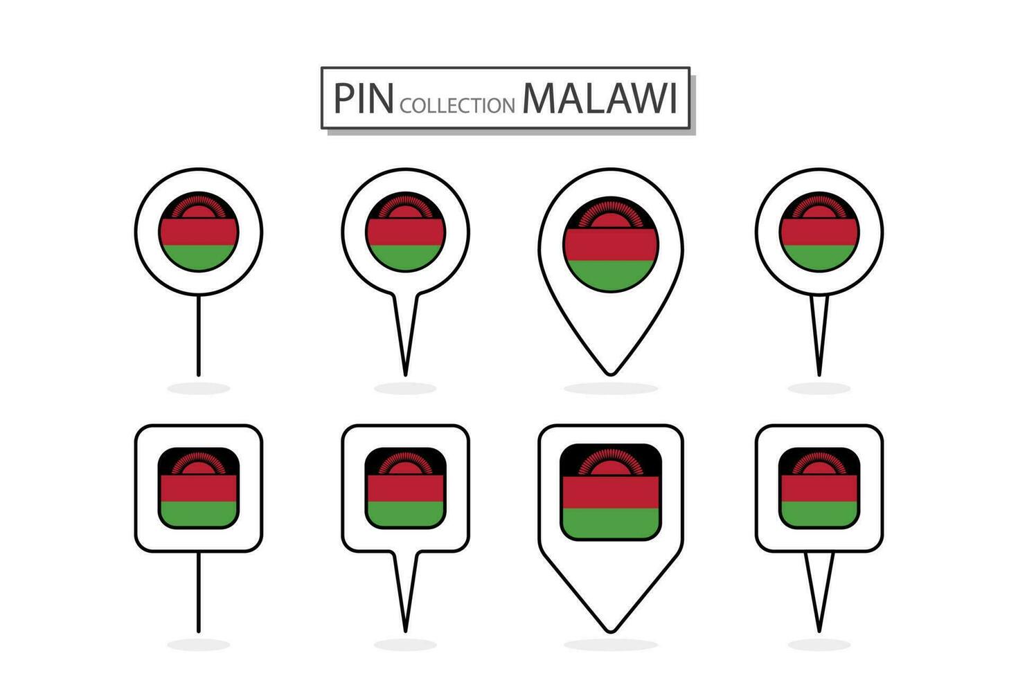 conjunto do plano PIN malawi bandeira ícone dentro diverso formas plano PIN ícone ilustração Projeto. vetor