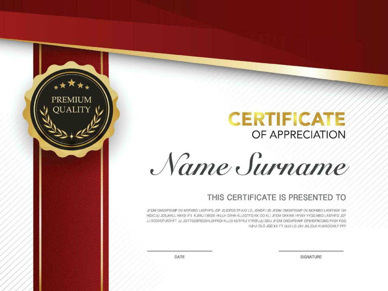 diploma certificado modelo vermelho e ouro cor com luxo e moderno estilo vetor imagem Prêmio vetor.
