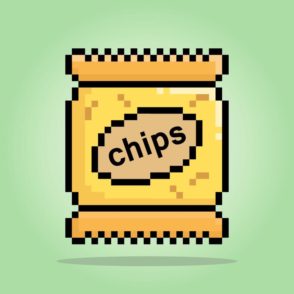 8 -pedaço pixel lanches. embalagem alimentos, salgadinhos batata para jogos ativos dentro vetor ilustrações.