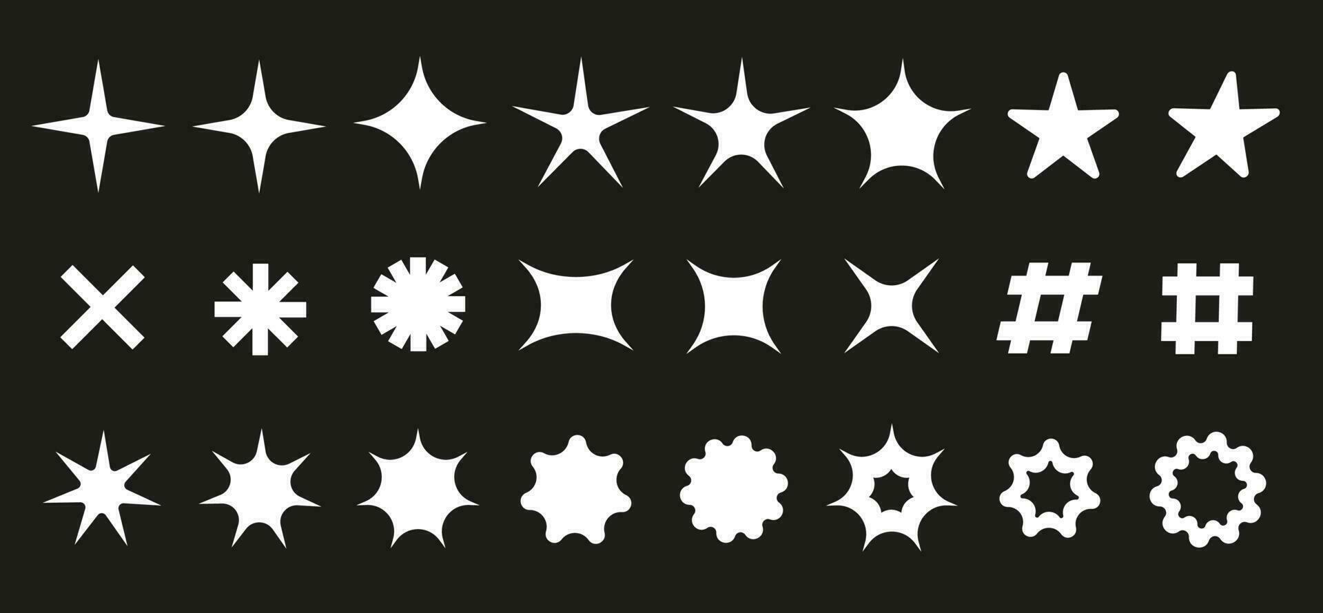 conjunto do na moda Preto e branco ano 2000 estrelas e de outros símbolos, vetor Projeto elementos dentro retro Anos 2000 estético