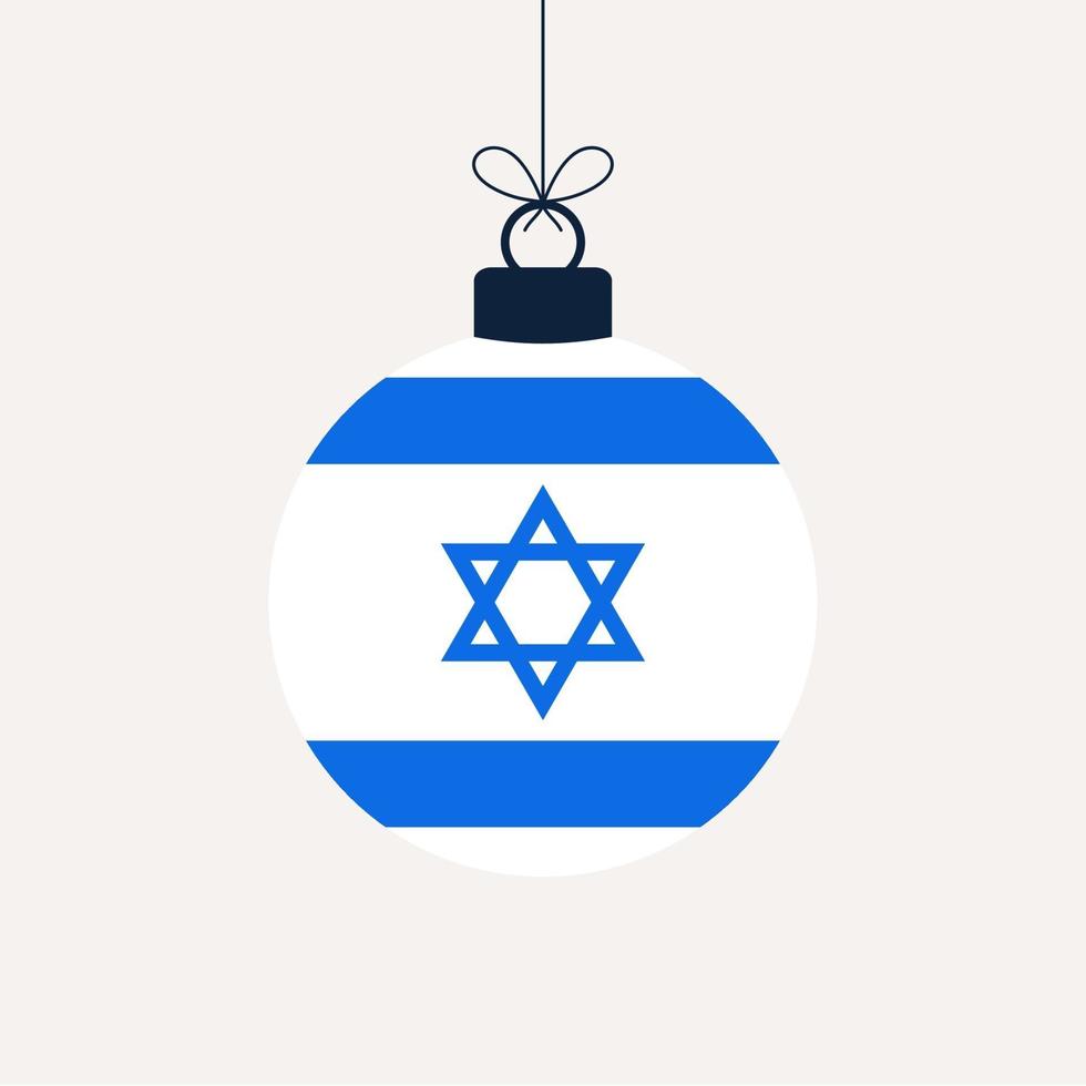 bola de Natal com bandeira de israel. ilustração do vetor de cartão de felicitações. bola de feliz natal com bandeira isolada no fundo branco