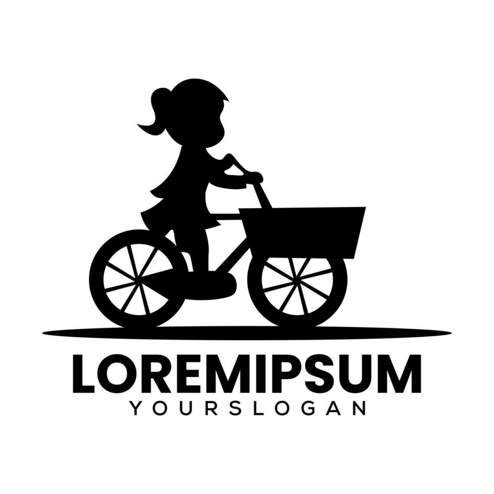 silhueta logotipo do pequeno menina ciclismo vetor