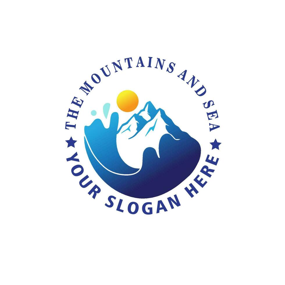 Projeto logotipo montanha e mar vetor ilustração