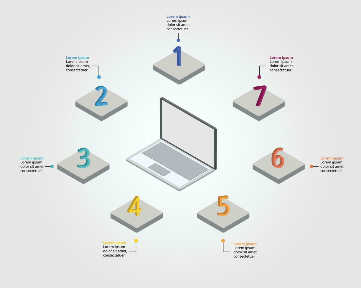 o negócio plano trabalhos com computador portátil modelo para infográfico para apresentação para 7 elemento vetor