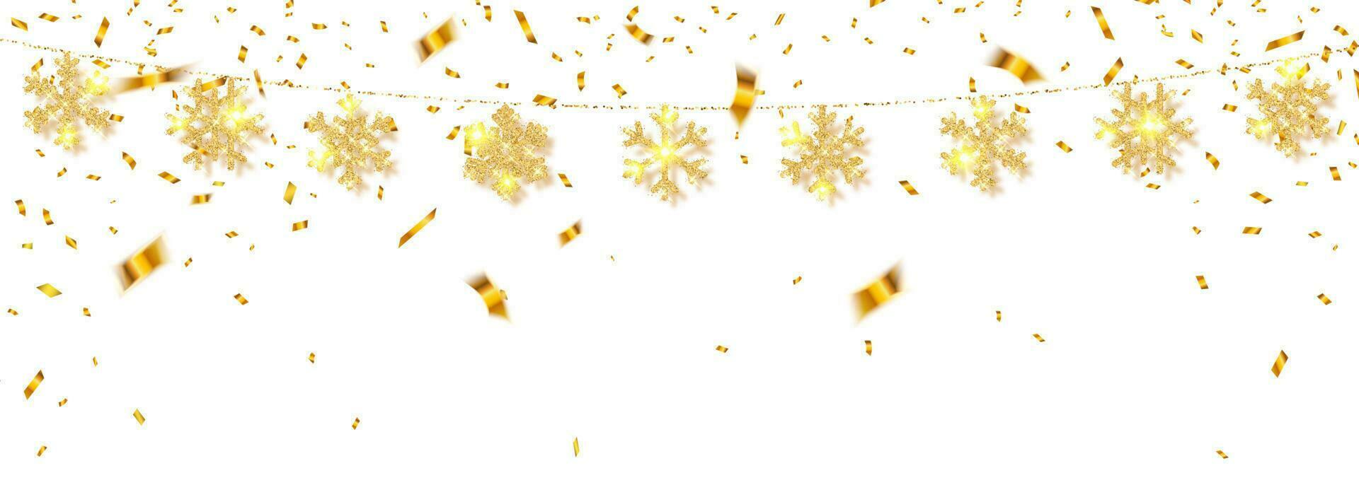 brilhando ouro flocos de neve em branco fundo. Natal e Novo ano fundo. vetor ilustração