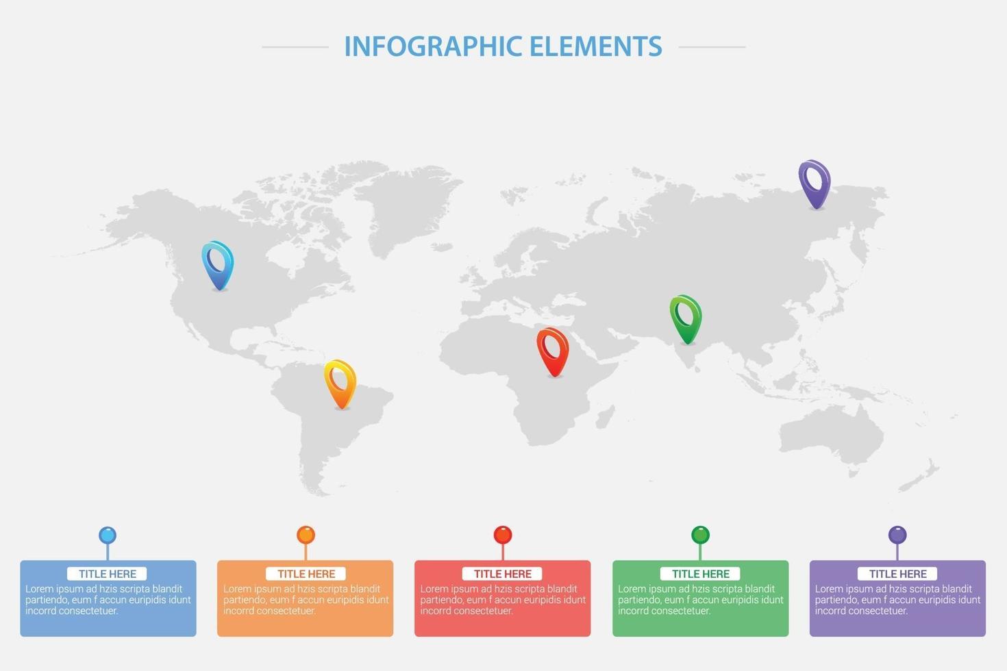 template informativo com mapa do mundo e ponteiros de localização vetor