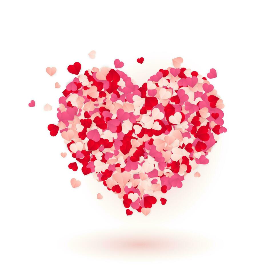 feliz dia dos namorados dia fundo, papel vermelho, Rosa e branco corações confete. vetor ilustração