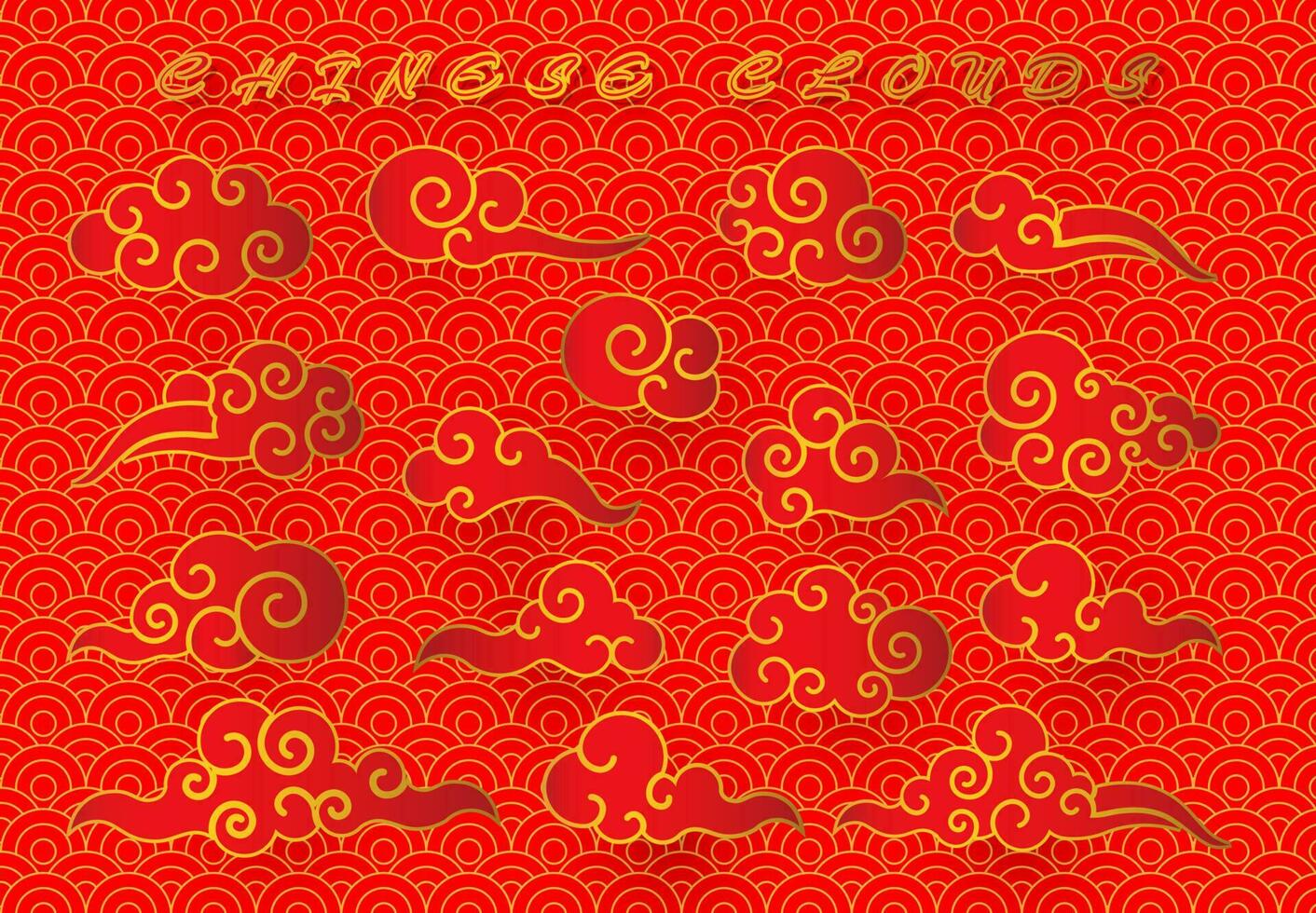 nuvem dentro chinês estilo. abstrato vermelho e ouro nublado conjunto isolado em branco fundo. vetor ilustração