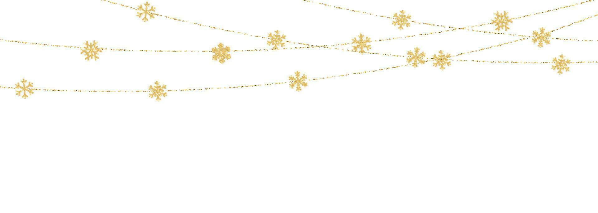Natal ou Novo ano dourado floco de neve decoração festão em branco fundo. suspensão brilhar floco de neve. vetor ilustração