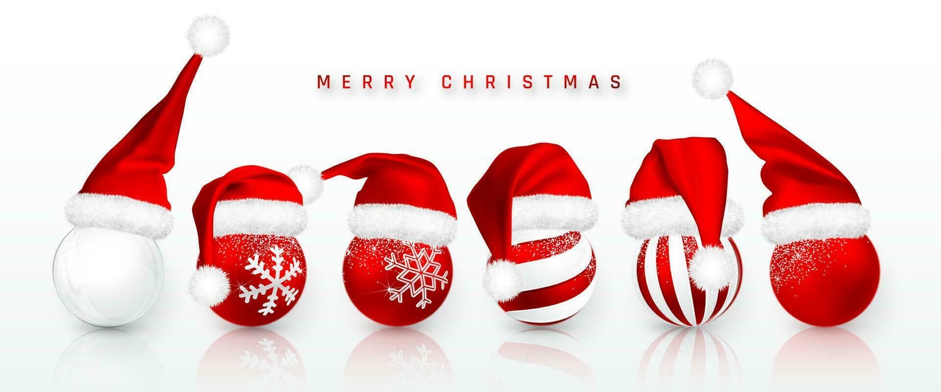 Natal bola dentro vermelho santa claus chapéu isolado em branco fundo. feriado decoração modelo. gradiente malha santa claus boné com pelagem. vetor ilustração