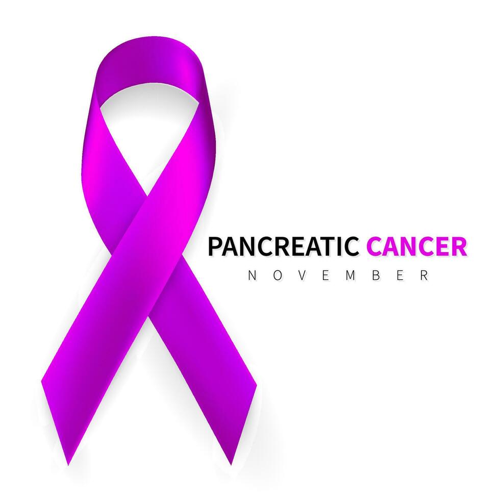 pancreático Câncer consciência mês. realista roxa fita símbolo. médico Projeto. vetor ilustração