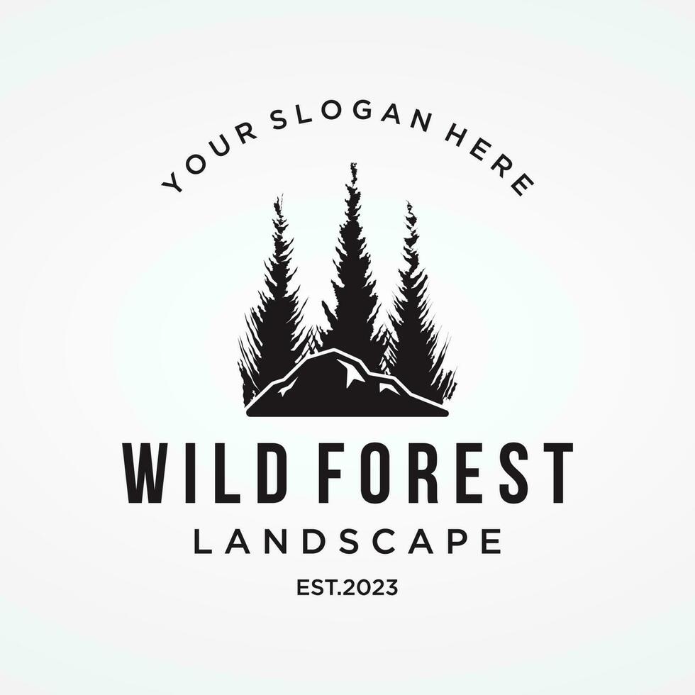 pinho árvore, perene e montanha vintage logotipo design.logotipo para aventureiro, acampamento, natureza, crachá e negócios. vetor