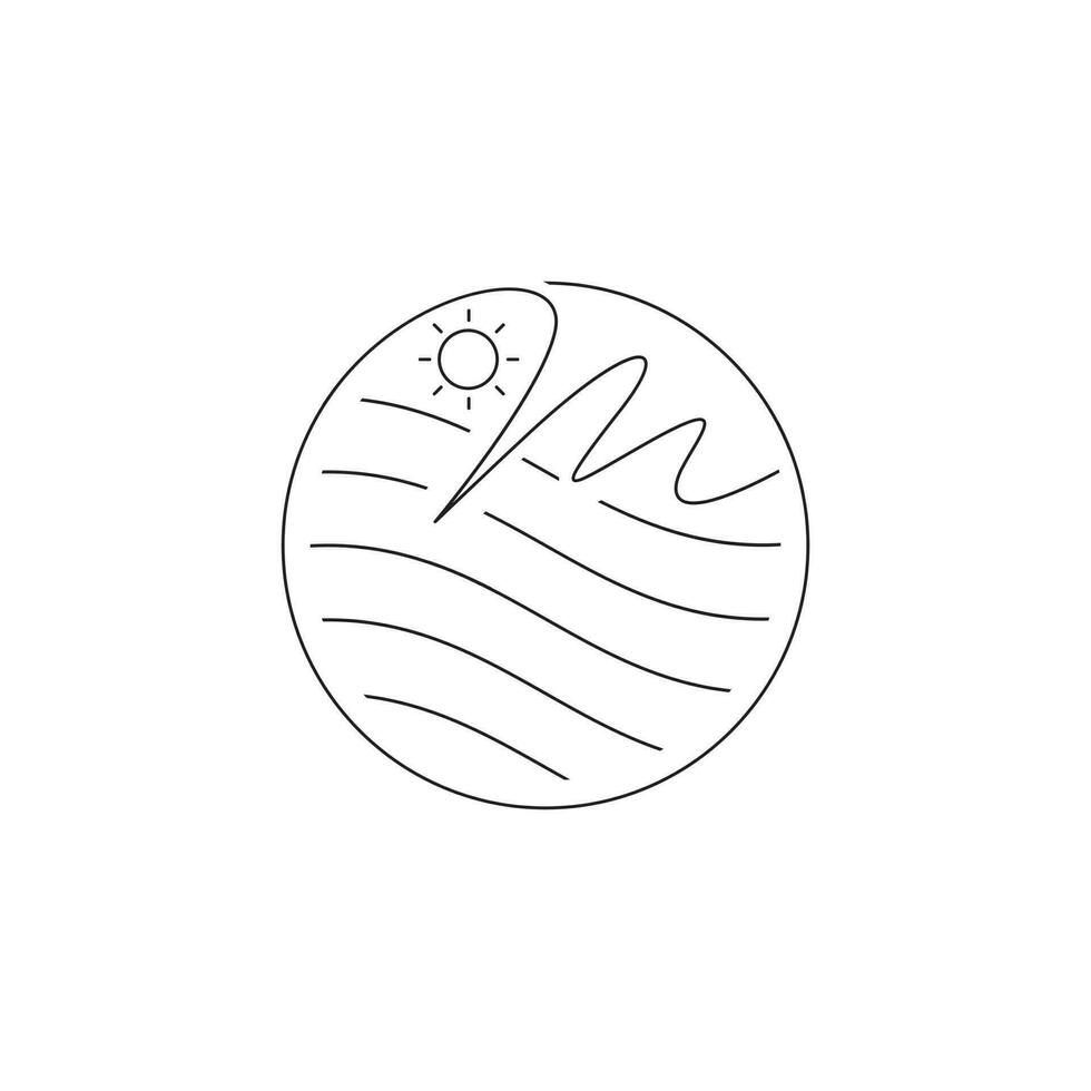 círculo onda Sol caligrafia carta m logotipo isolado em branco fundo. vetor