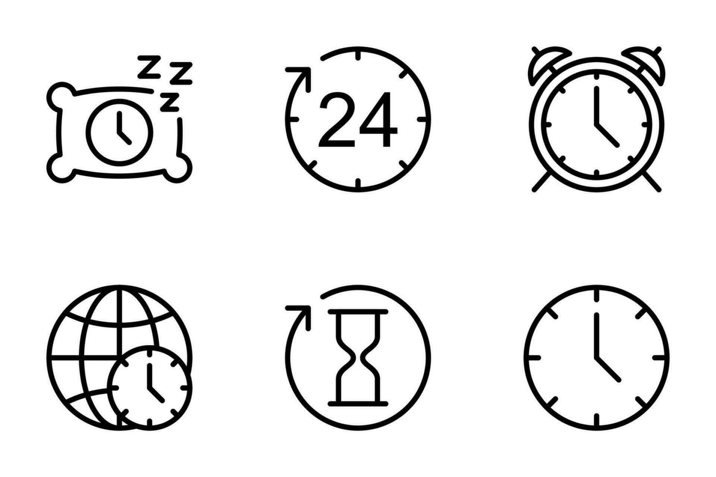 Tempo ícones definir. conjunto do cronômetro linha ícones. tempo, calendário, assistir, hora, cronômetro, contagem regressiva vetor