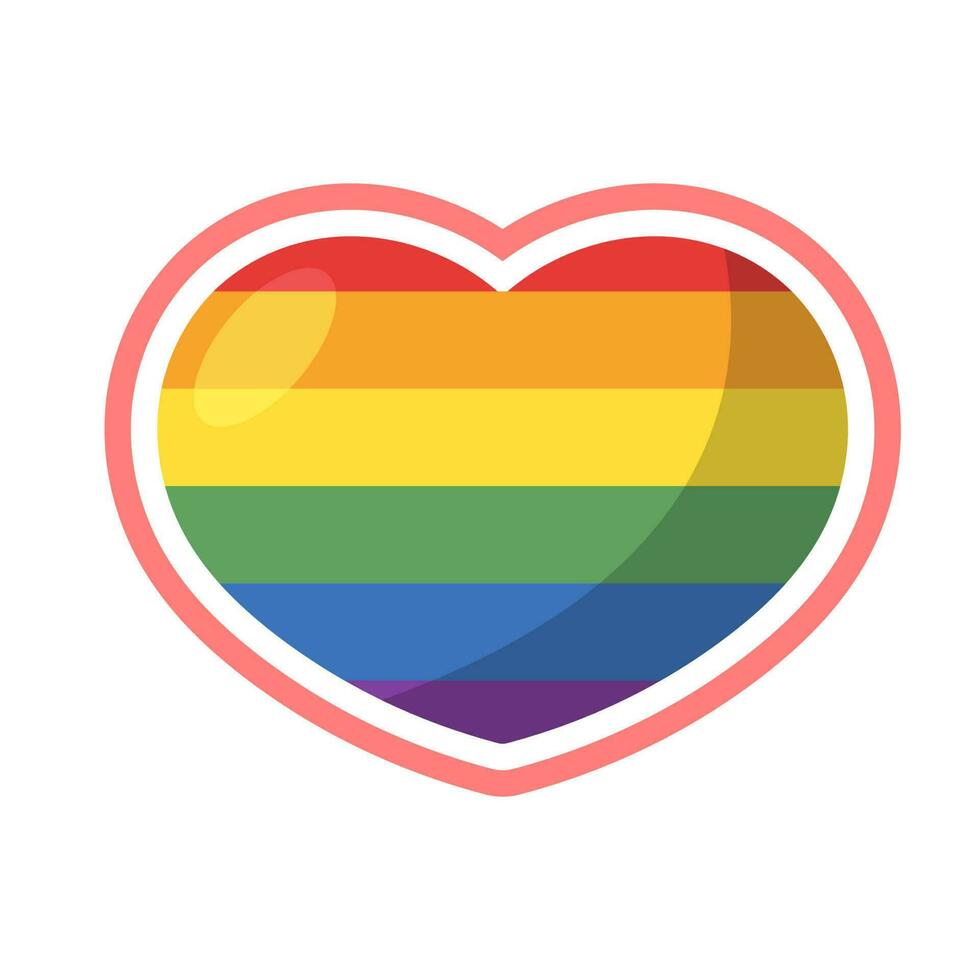 lgbt orgulho coração. arco Iris bandeira amor símbolo. diversidade e liberdade. plano estilo vetor ícone com sombras e faíscas.