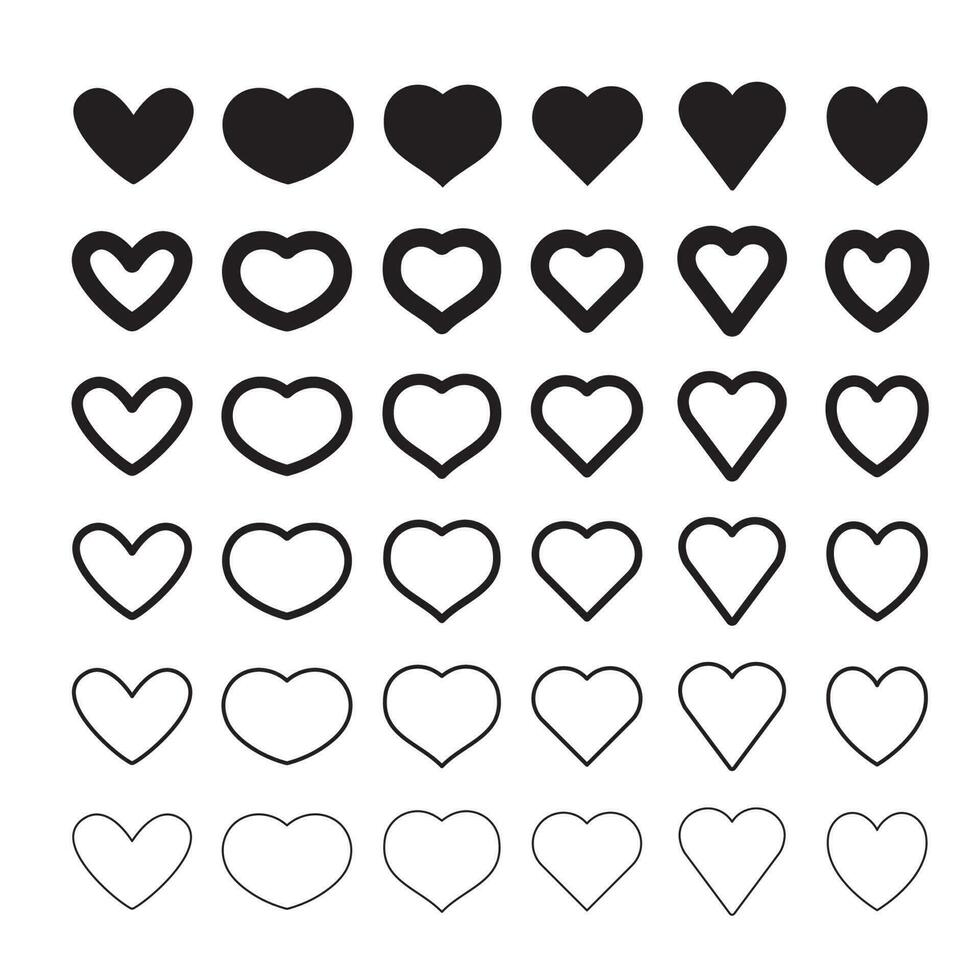 coração forma linear ícones. amor símbolos. vetor