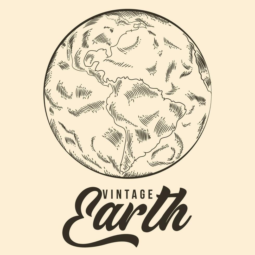 vintage mão desenhando terra planeta esboço vetor estoque ilustração