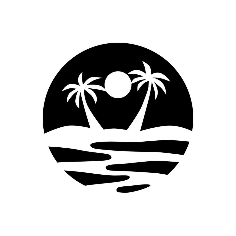 de praia logotipo Preto branco silhueta plano Projeto vetor