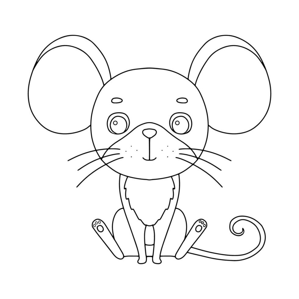 linha fofa sentado rato. vetor esboço gráfico ilustração, personagem bebê rato isolado em branco fundo