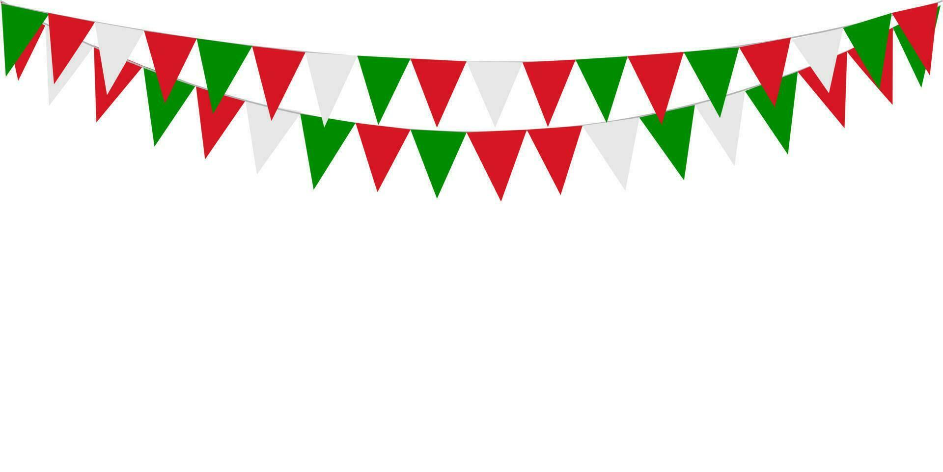 italiano república dia, 2º junho. estamenha suspensão vermelho branco verde bandeira triângulos bandeira fundo. Itália, Irã, Portugal, Líbano, bielorrússia, Bulgária, México. festa, justo, Natal, Novo ano, carnaval. vetor