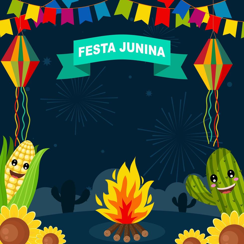 festa junina com fundo noturno vetor