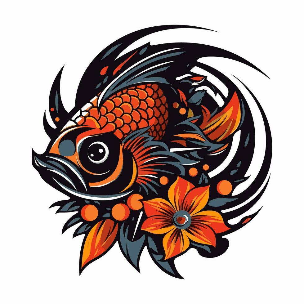 uma lindo peixe cercado de flores dentro uma logotipo ilustração, perfeito para uma inspirado na natureza marca vetor