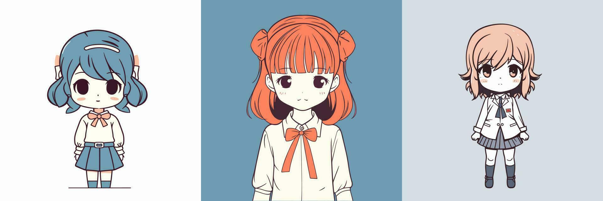 fofa kawaii menina chibi desenho animado ilustração vetor