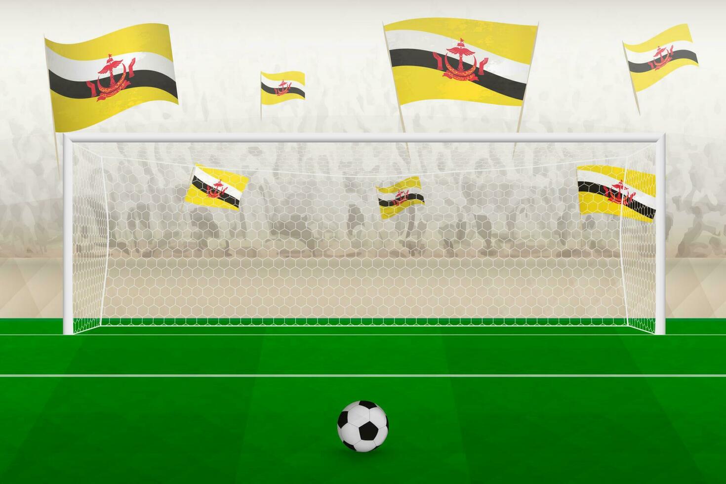 brunei futebol equipe fãs com bandeiras do brunei torcendo em estádio, multa pontapé conceito dentro uma futebol corresponder. vetor